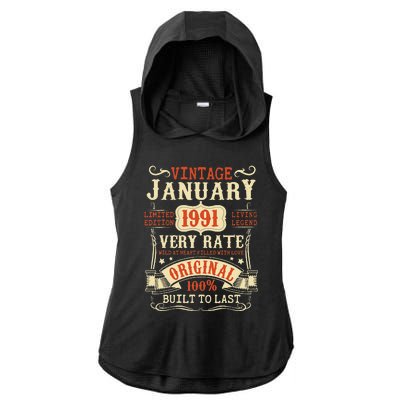 32th Birthday Vintage January 1991 32 Year Old Women Ladies PosiCharge Tri-Blend Wicking Draft Hoodie Tank