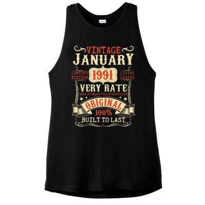 32th Birthday Vintage January 1991 32 Year Old Women Ladies PosiCharge Tri-Blend Wicking Tank