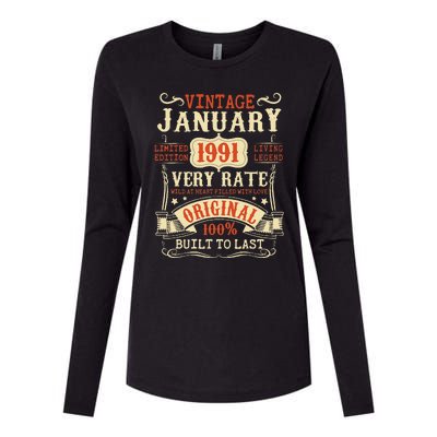 32th Birthday Vintage January 1991 32 Year Old Women Womens Cotton Relaxed Long Sleeve T-Shirt