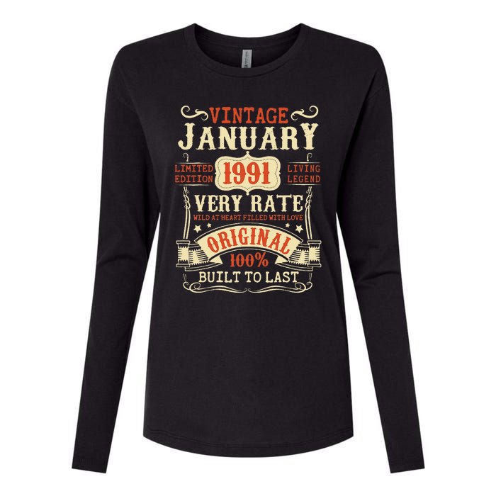 32th Birthday Vintage January 1991 32 Year Old Women Womens Cotton Relaxed Long Sleeve T-Shirt