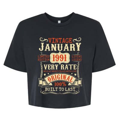 32th Birthday Vintage January 1991 32 Year Old Women Bella+Canvas Jersey Crop Tee