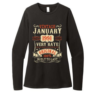 32th Birthday Vintage January 1991 32 Year Old Women Womens CVC Long Sleeve Shirt