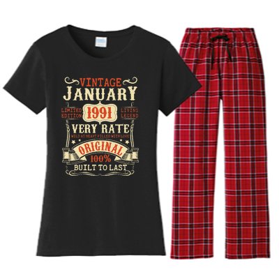 32th Birthday Vintage January 1991 32 Year Old Women Women's Flannel Pajama Set