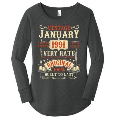 32th Birthday Vintage January 1991 32 Year Old Women Women's Perfect Tri Tunic Long Sleeve Shirt