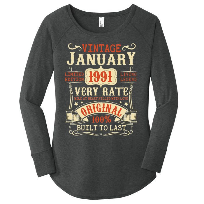 32th Birthday Vintage January 1991 32 Year Old Women Women's Perfect Tri Tunic Long Sleeve Shirt