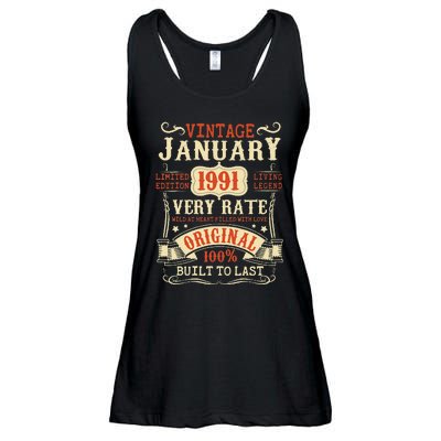 32th Birthday Vintage January 1991 32 Year Old Women Ladies Essential Flowy Tank