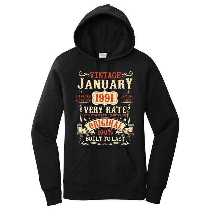 32th Birthday Vintage January 1991 32 Year Old Women Women's Pullover Hoodie