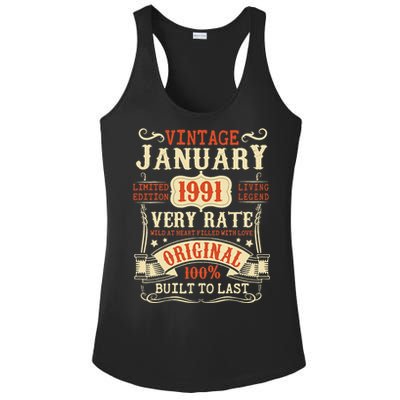 32th Birthday Vintage January 1991 32 Year Old Women Ladies PosiCharge Competitor Racerback Tank