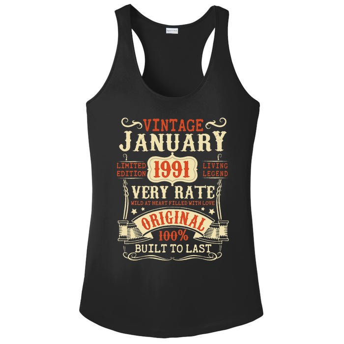 32th Birthday Vintage January 1991 32 Year Old Women Ladies PosiCharge Competitor Racerback Tank