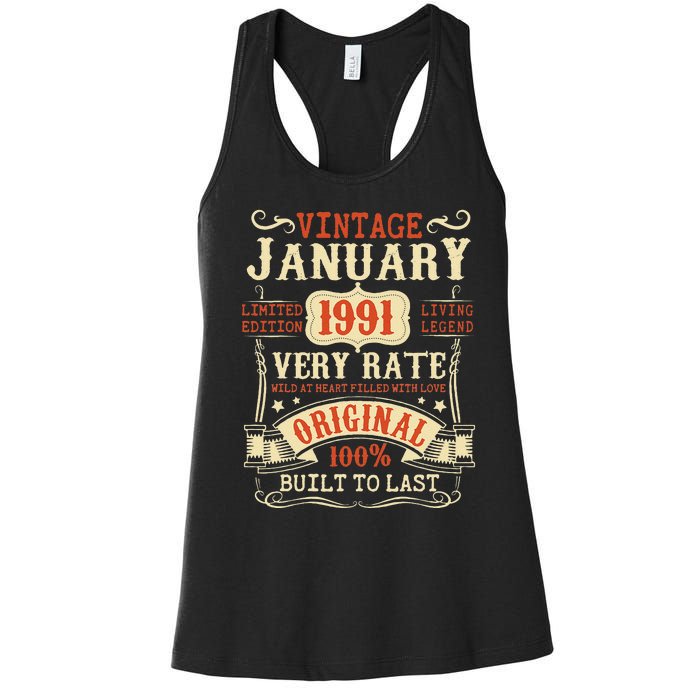 32th Birthday Vintage January 1991 32 Year Old Women Women's Racerback Tank