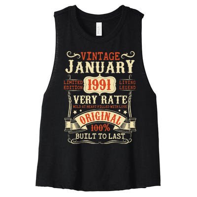 32th Birthday Vintage January 1991 32 Year Old Women Women's Racerback Cropped Tank