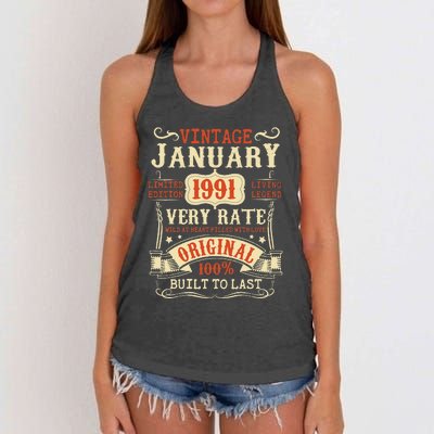 32th Birthday Vintage January 1991 32 Year Old Women Women's Knotted Racerback Tank