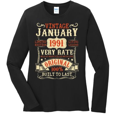 32th Birthday Vintage January 1991 32 Year Old Women Ladies Long Sleeve Shirt