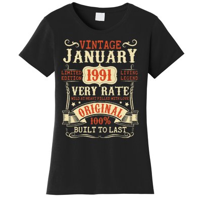 32th Birthday Vintage January 1991 32 Year Old Women Women's T-Shirt