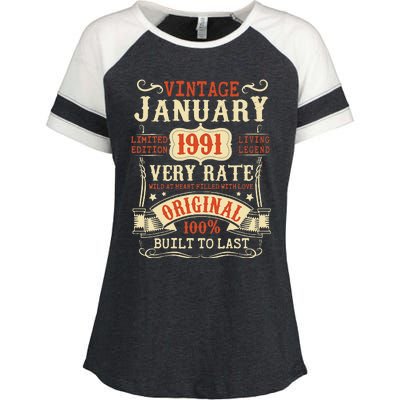 32th Birthday Vintage January 1991 32 Year Old Women Enza Ladies Jersey Colorblock Tee