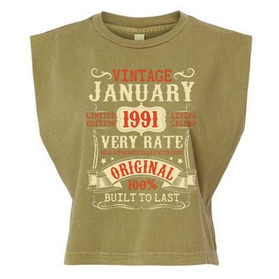 32th Birthday Vintage January 1991 32 Year Old Women Garment-Dyed Women's Muscle Tee