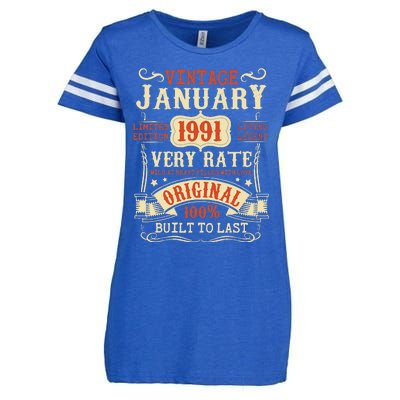 32th Birthday Vintage January 1991 32 Year Old Women Enza Ladies Jersey Football T-Shirt