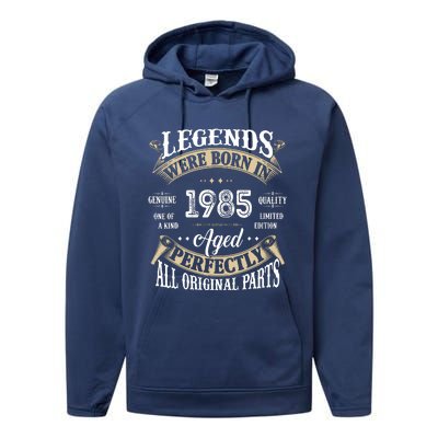 37rd Birthday Vintage Legends Born In 1985 Performance Fleece Hoodie