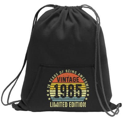 38th Birthday Vintage 1985 Turning 38 Year Old For Man Women Sweatshirt Cinch Pack Bag