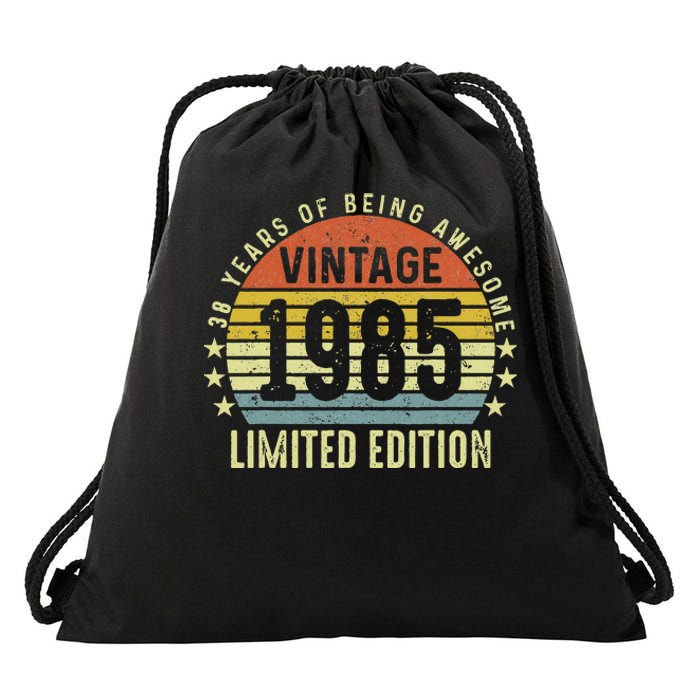 38th Birthday Vintage 1985 Turning 38 Year Old For Man Women Drawstring Bag