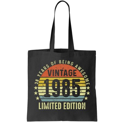 38th Birthday Vintage 1985 Turning 38 Year Old For Man Women Tote Bag