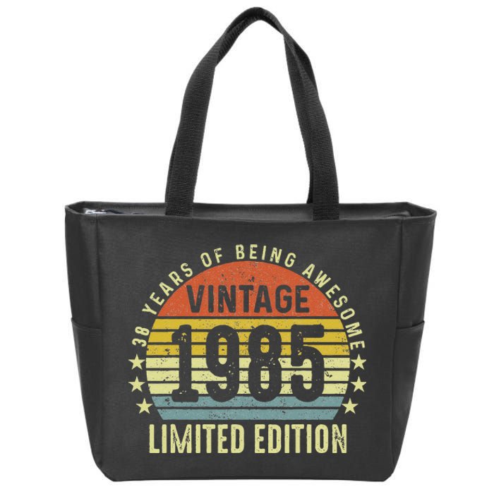 38th Birthday Vintage 1985 Turning 38 Year Old For Man Women Zip Tote Bag