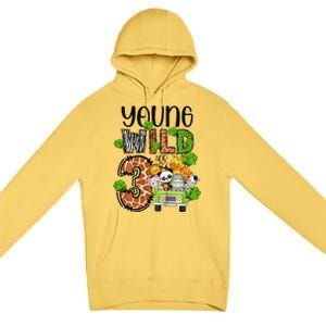 3rd Birthday Young Wild Three 3 Year Old Safari Zoo Premium Pullover Hoodie