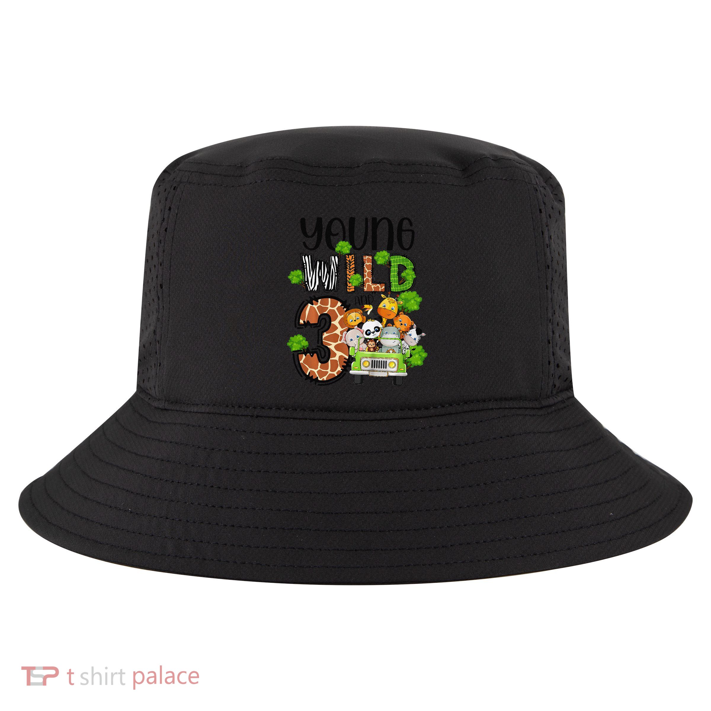 3rd Birthday Young Wild Three 3 Year Old Safari Zoo Cool Comfort Performance Bucket Hat