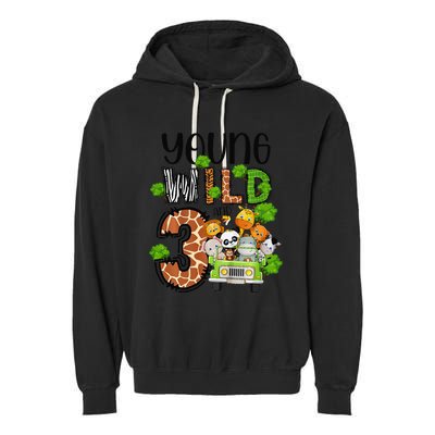 3rd Birthday Young Wild Three 3 Year Old Safari Zoo Garment-Dyed Fleece Hoodie