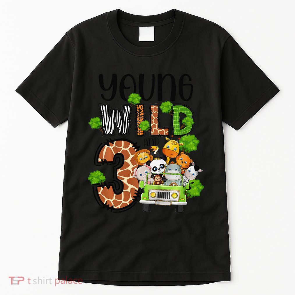 3rd Birthday Young Wild Three 3 Year Old Safari Zoo Tall T-Shirt