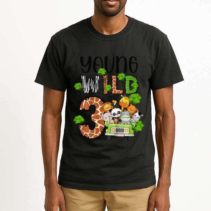 3rd Birthday Young Wild Three 3 Year Old Safari Zoo Tall T-Shirt