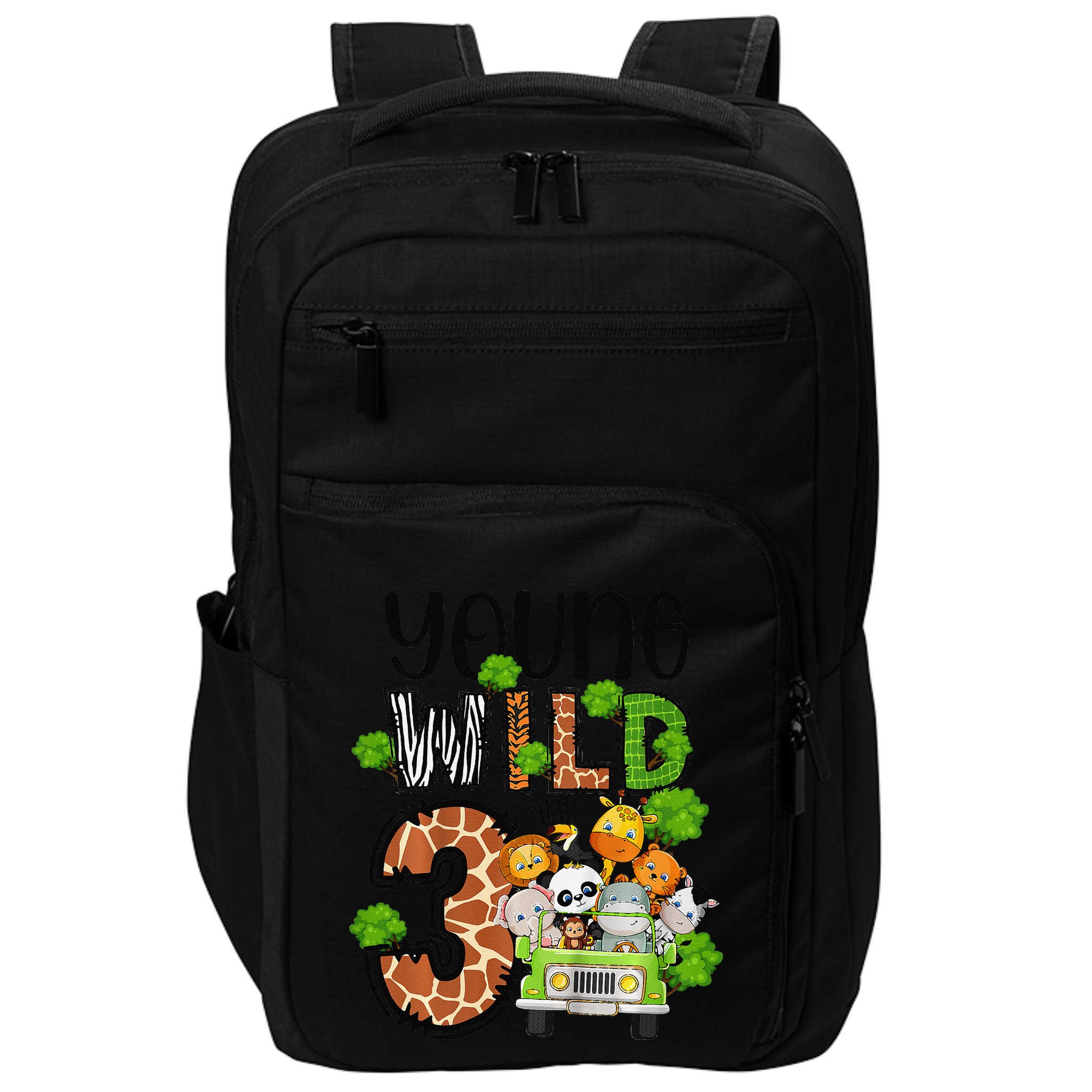 3rd Birthday Young Wild Three 3 Year Old Safari Zoo Impact Tech Backpack