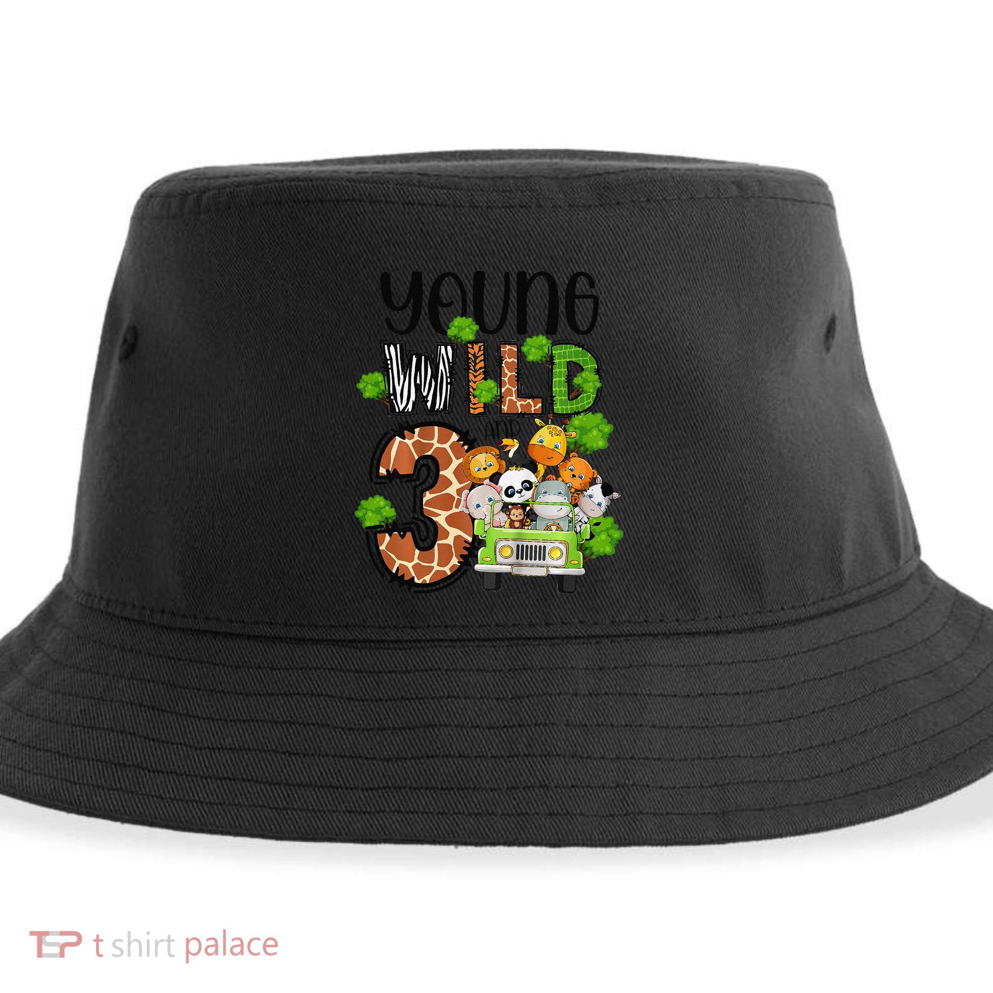 3rd Birthday Young Wild Three 3 Year Old Safari Zoo Sustainable Bucket Hat
