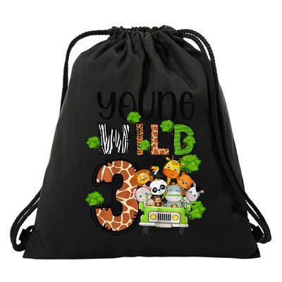 3rd Birthday Young Wild Three 3 Year Old Safari Zoo Drawstring Bag