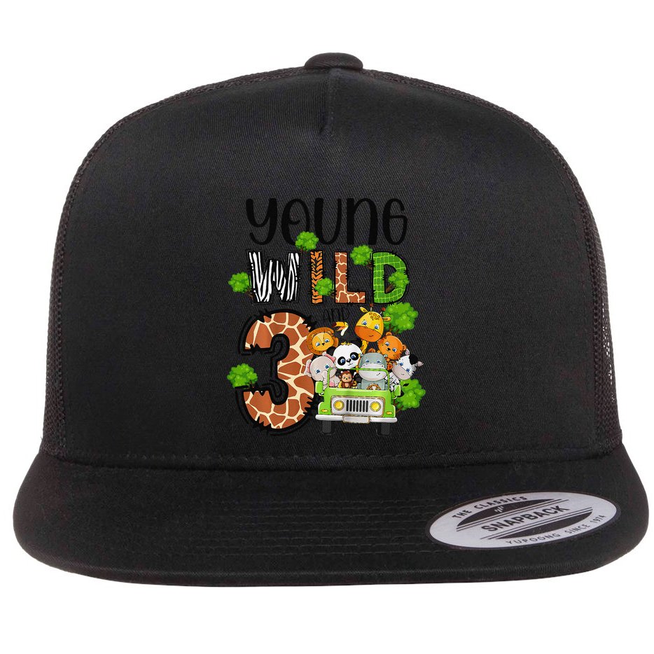 3rd Birthday Young Wild Three 3 Year Old Safari Zoo Flat Bill Trucker Hat