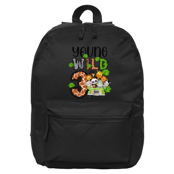 3rd Birthday Young Wild Three 3 Year Old Safari Zoo 16 in Basic Backpack