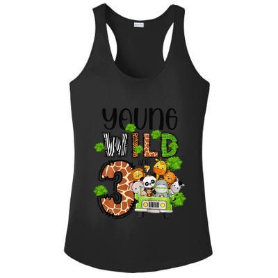 3rd Birthday Young Wild Three 3 Year Old Safari Zoo Ladies PosiCharge Competitor Racerback Tank