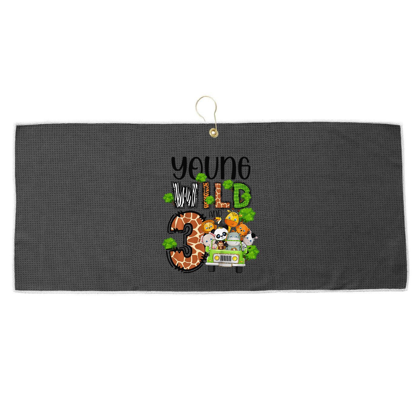 3rd Birthday Young Wild Three 3 Year Old Safari Zoo Large Microfiber Waffle Golf Towel
