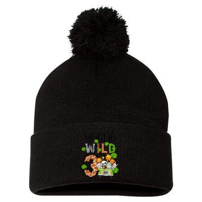 3rd Birthday Young Wild Three 3 Year Old Safari Zoo Pom Pom 12in Knit Beanie