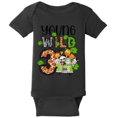3rd Birthday Young Wild Three 3 Year Old Safari Zoo Baby Bodysuit
