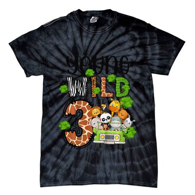 3rd Birthday Young Wild Three 3 Year Old Safari Zoo Tie-Dye T-Shirt