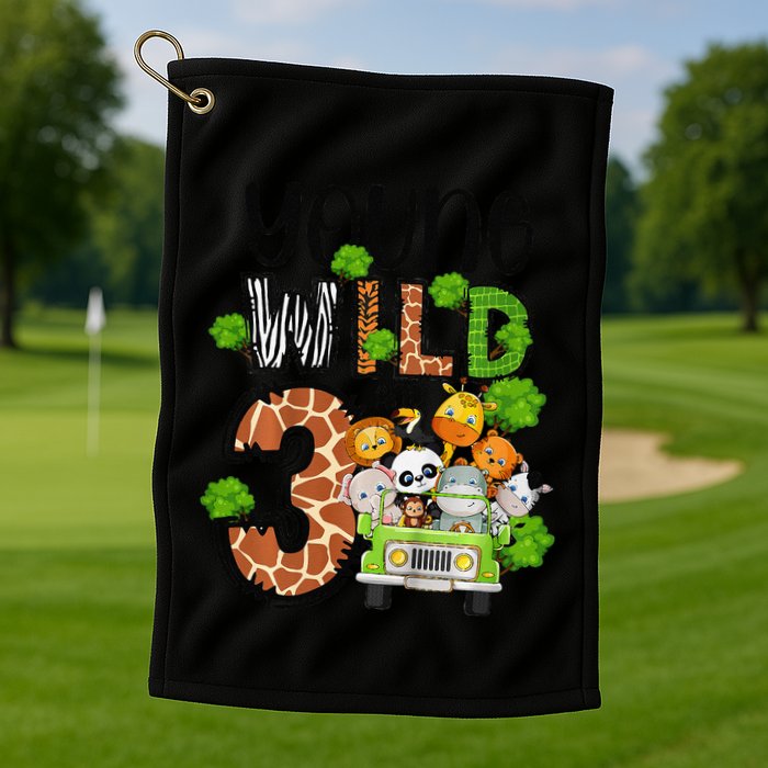 3rd Birthday Young Wild Three 3 Year Old Safari Zoo Golf Towel