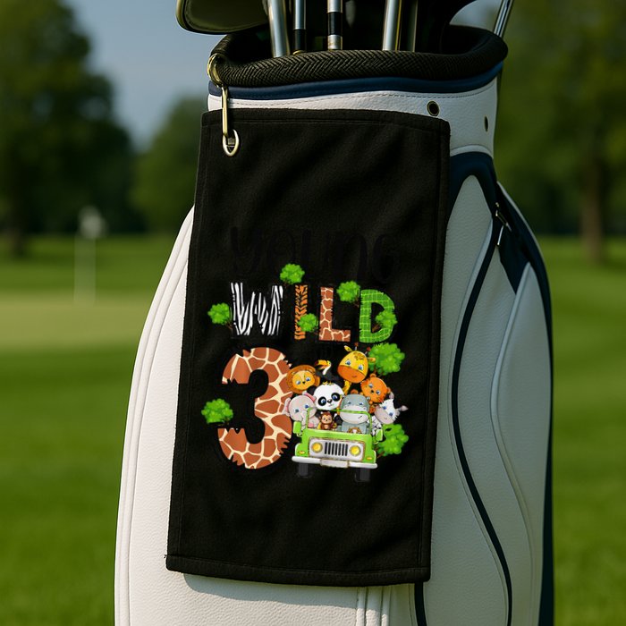 3rd Birthday Young Wild Three 3 Year Old Safari Zoo Golf Towel