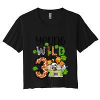 3rd Birthday Young Wild Three 3 Year Old Safari Zoo Women's Crop Top Tee