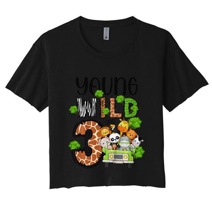 3rd Birthday Young Wild Three 3 Year Old Safari Zoo Women's Crop Top Tee