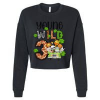 3rd Birthday Young Wild Three 3 Year Old Safari Zoo Cropped Pullover Crew
