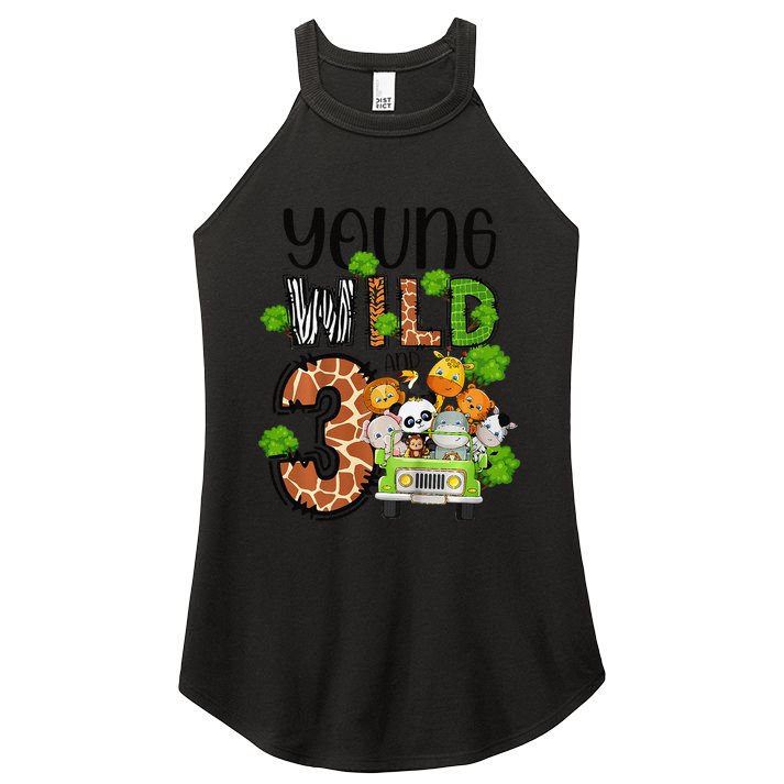 3rd Birthday Young Wild Three 3 Year Old Safari Zoo Women's Perfect Tri Rocker Tank