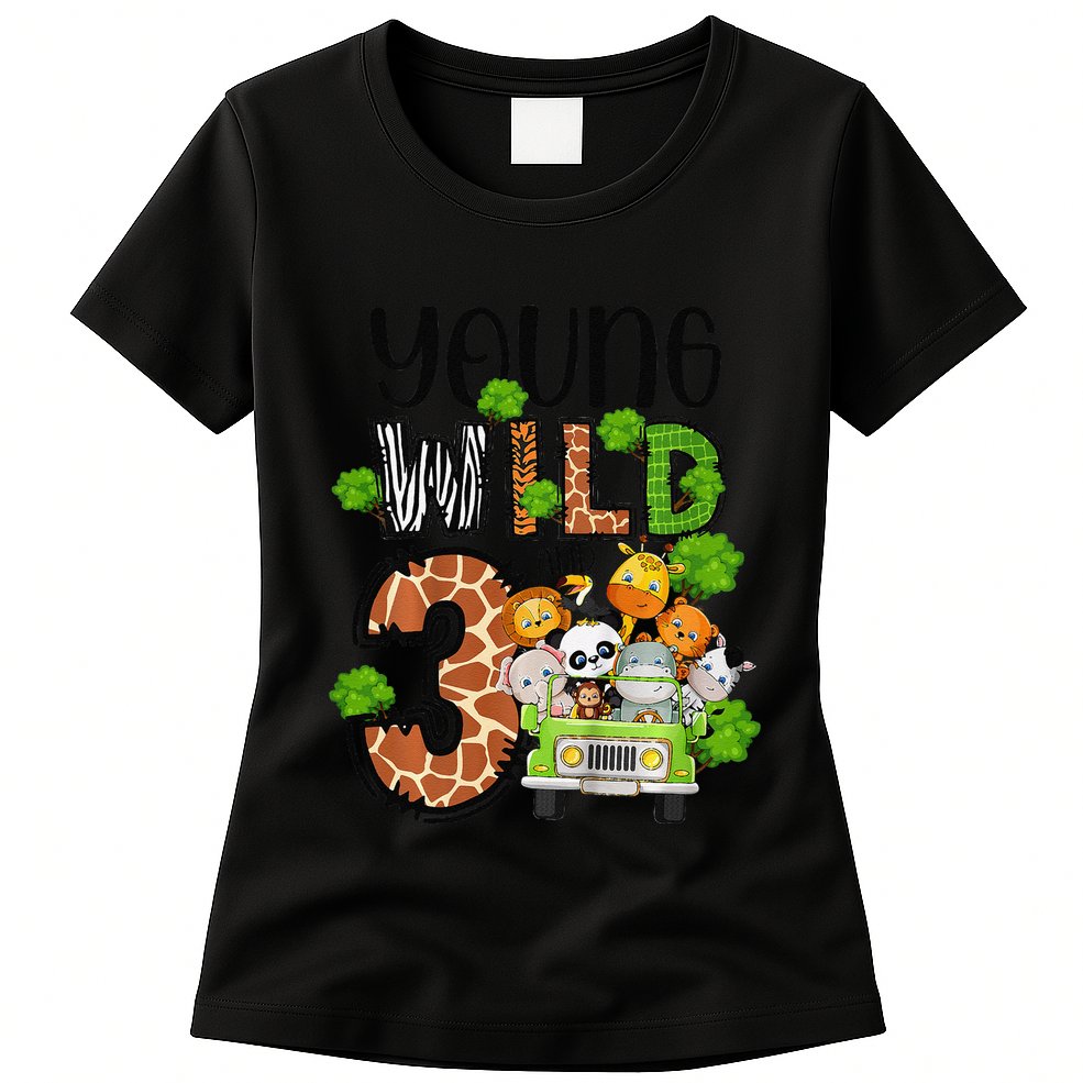 3rd Birthday Young Wild Three 3 Year Old Safari Zoo Womens T-Shirt