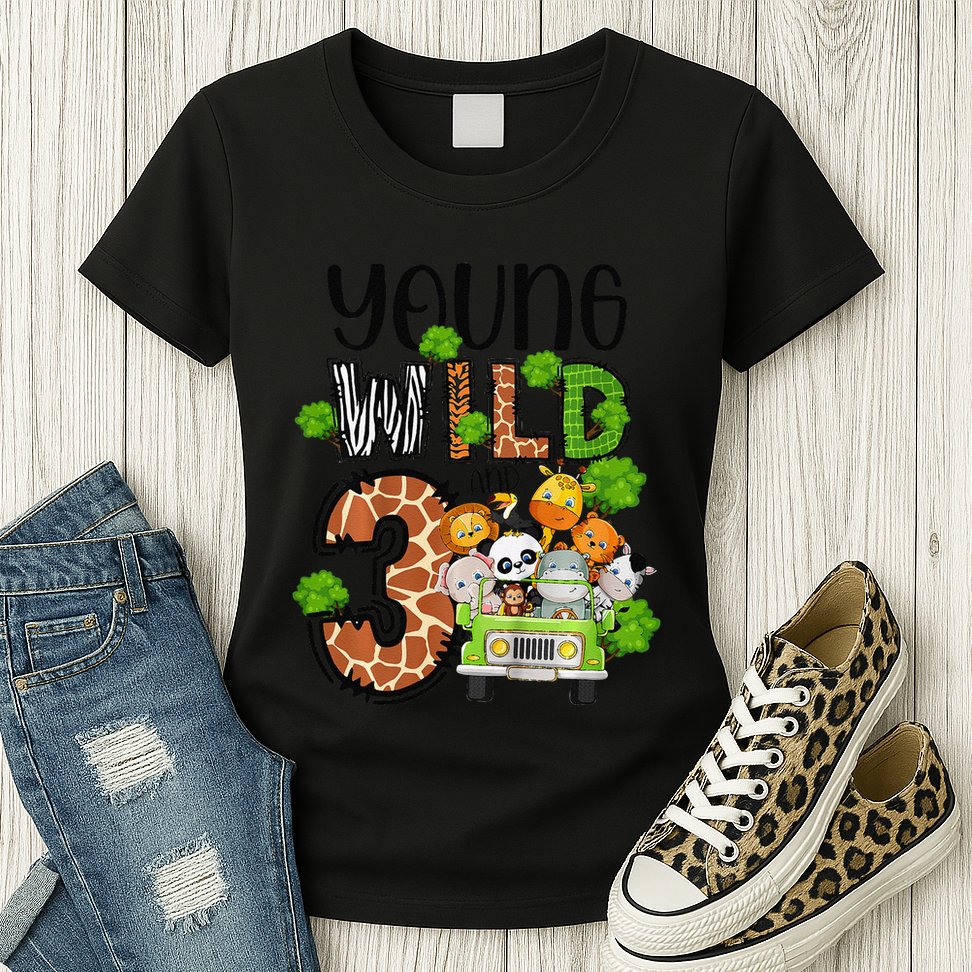 3rd Birthday Young Wild Three 3 Year Old Safari Zoo Womens T-Shirt