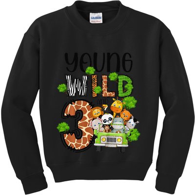 3rd Birthday Young Wild Three 3 Year Old Safari Zoo Kids Sweatshirt
